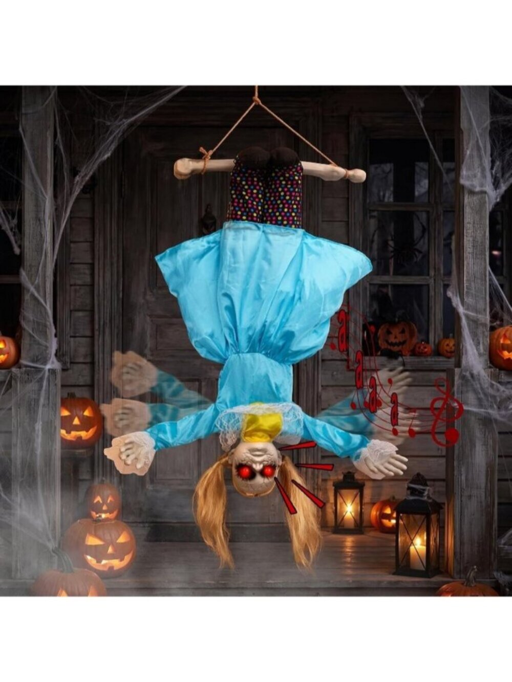 Scary Halloween Decorations Outdoor Flailing Arms & Scary Sounds & Red Eyes Doll
